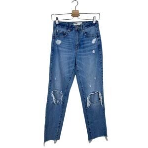 Garage Distressed High Rise Straight Leg Jeans Size 1